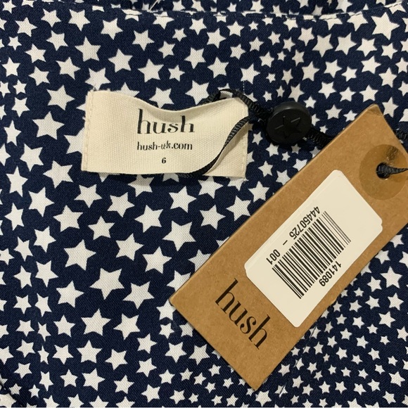 Hush Anouk Navy Star Mini Dress V Neck Long Sleeve Pockets - Picture 6 of 7